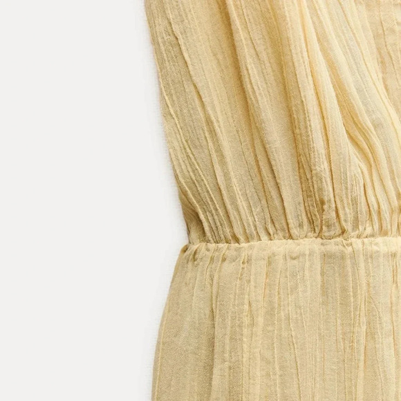 ZARA EMBROIDERED BEADED PASTEL YELLOW DRESS ZW COLLECTION - Picture 10 of 12